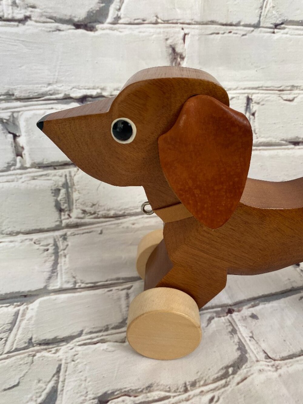 Vintage Mid-Century Modern Wooden Dachshund Pull Toy